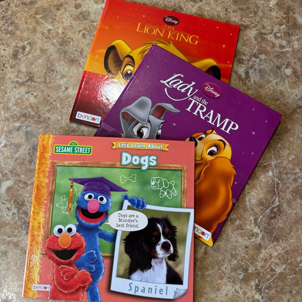 Bendon Lot Of 3 Hardcover Books Lady & The Tramp, Lion King, Sesame Street Dogs